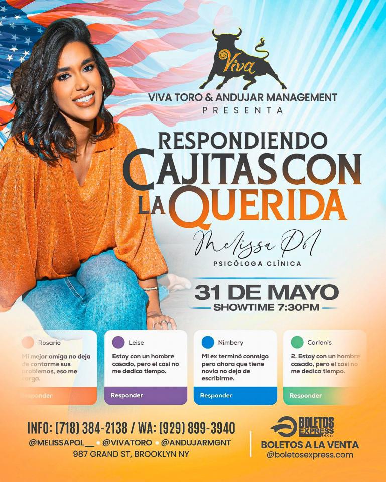 Buy tickets for VIVA TORO PRESENTS: RESPONDIENDO CAJITAS CON LA QUERIDA MELISSA POL VIVA TORO PRESENTS: RESPONDIENDO CAJITAS CON LA QUERIDA MELISSA POL