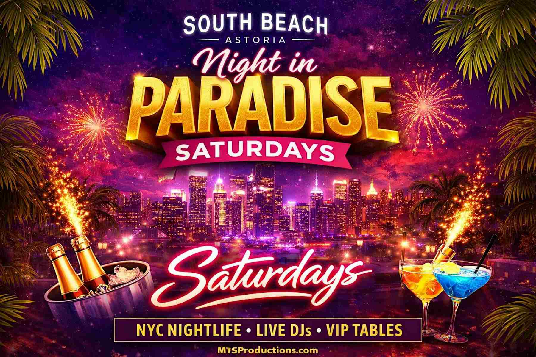 Buy tickets for Night in Paradise Saturdays at South Beach Astoria – May 16 Night in Paradise Saturdays at South Beach Astoria – May 16