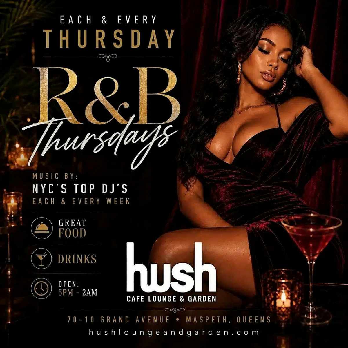 Buy tickets for R&B Thursdays at Hush Lounge Garden Queens R&B Thursdays at Hush Lounge Garden Queens